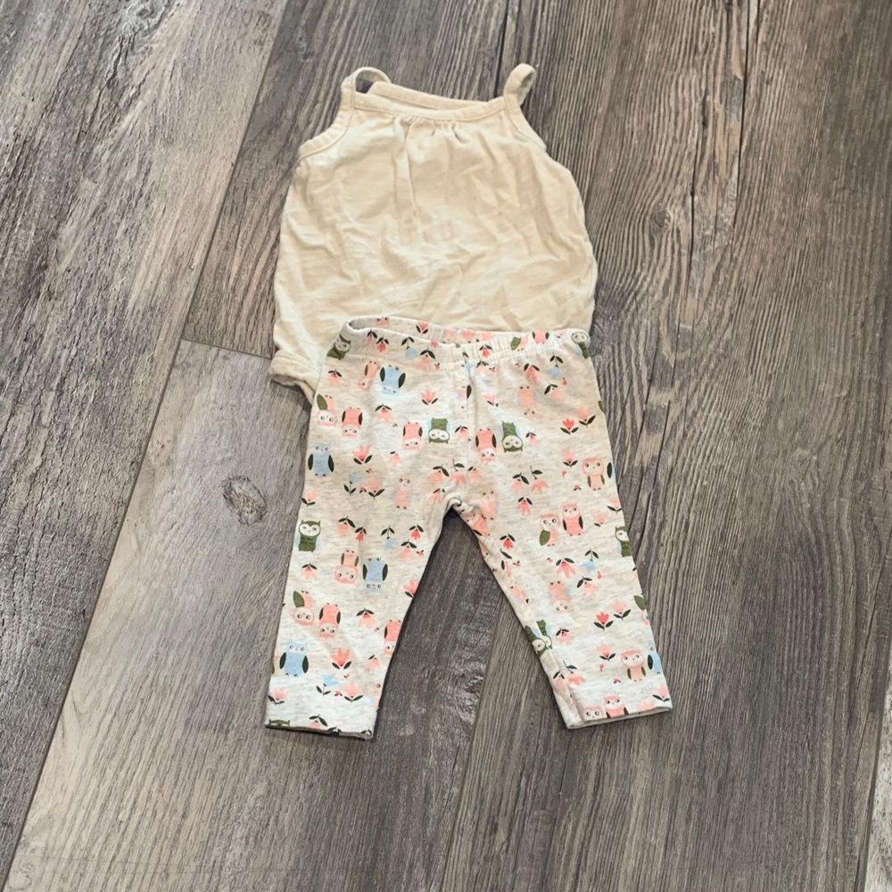 Carters Adorable Cream Top and Patterned Pants Set